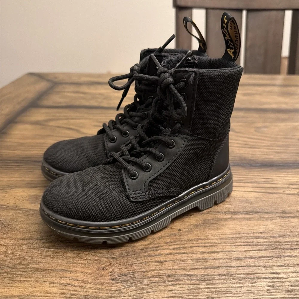 Dr Doc Martens Combs J black canvas combat boots unisex boys girls size 11 …G5